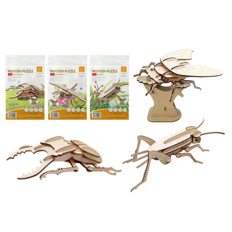 

Insect 3D Wood Puzzle Dragonfly Praying Mantis Cicada Bee Model Kits Assemble Jigsaw Puzzle Gift Toys for Kids