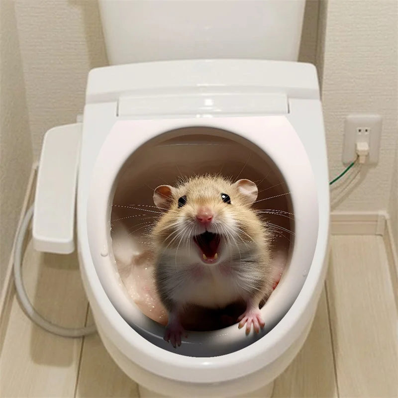 3D Cute Animal Toilet Sticker 1Pc Cat Mouse Dog Bathroom Toilet Cover Stickers PVC Accessories Home Bathroom Decorations Toilet Stickers