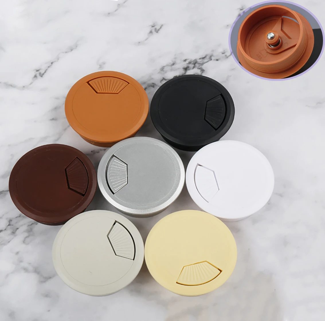 Description Picture 2 of item50mm/53mm Desk Table ABS Plastic Cable Hole Cover PC Computer Desk Round Wire Tidy Grommet Hardware Accessories