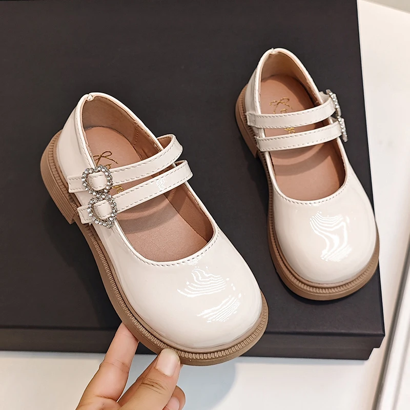 Girls Mary Jane Shoes Children's Double Heart Buckle Princess Shoes Lolita Style Kids Leather Shoes for Party Wedding Size 21-36