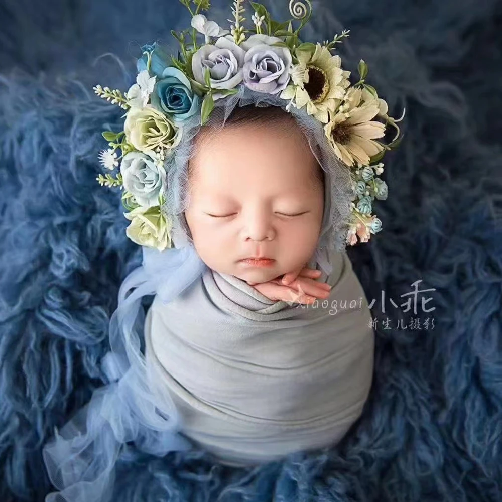 Bonnet fleur bébé/enfant en coton, modèle noir et fushia