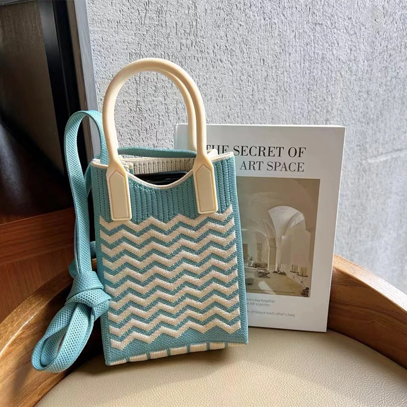 Hot Sale! Korean Fashion Heart Knitted Mini Handbag Women Mobile