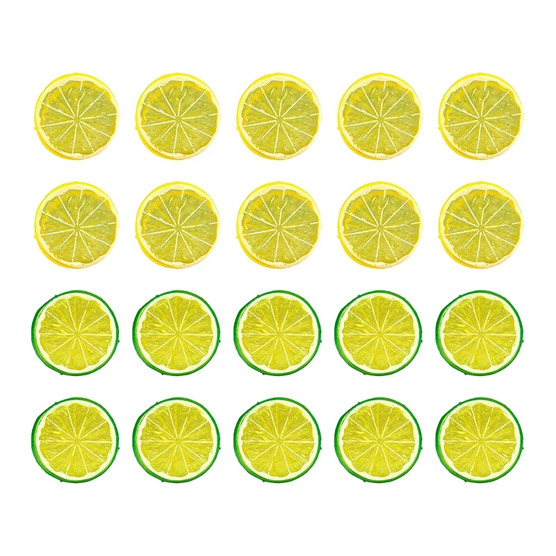 

Hot 20Pcs 2In Artificial Lemon Slices,Simulation Decorative Fake Fruit Wedding Ornament Festival Decor Photography Props
