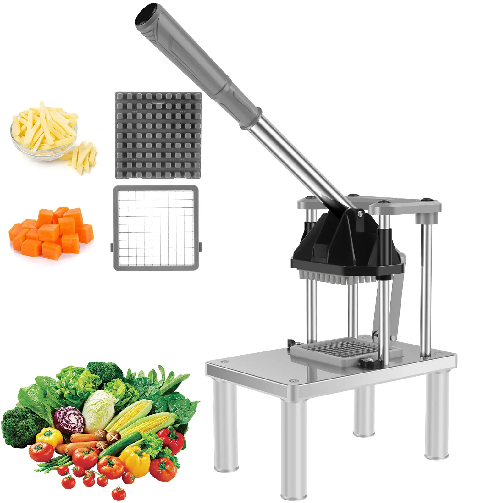 Manual Fries Machine Commercial Vegetable Fruit Chopper Dicer 2 Replacement Blades Stainless Steel French Fry Cutter