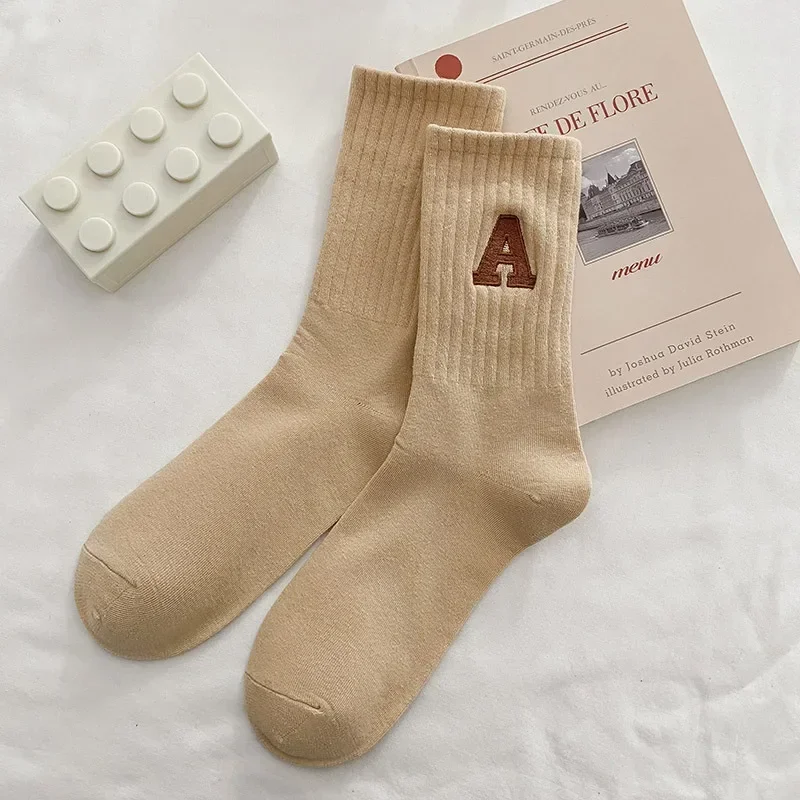 

Women's Warm Socks Kawaii Letter A Ladies Socks Autumn Winter Korean Style Fashion Solid Color Harajuku Unisex Calcetines Meias
