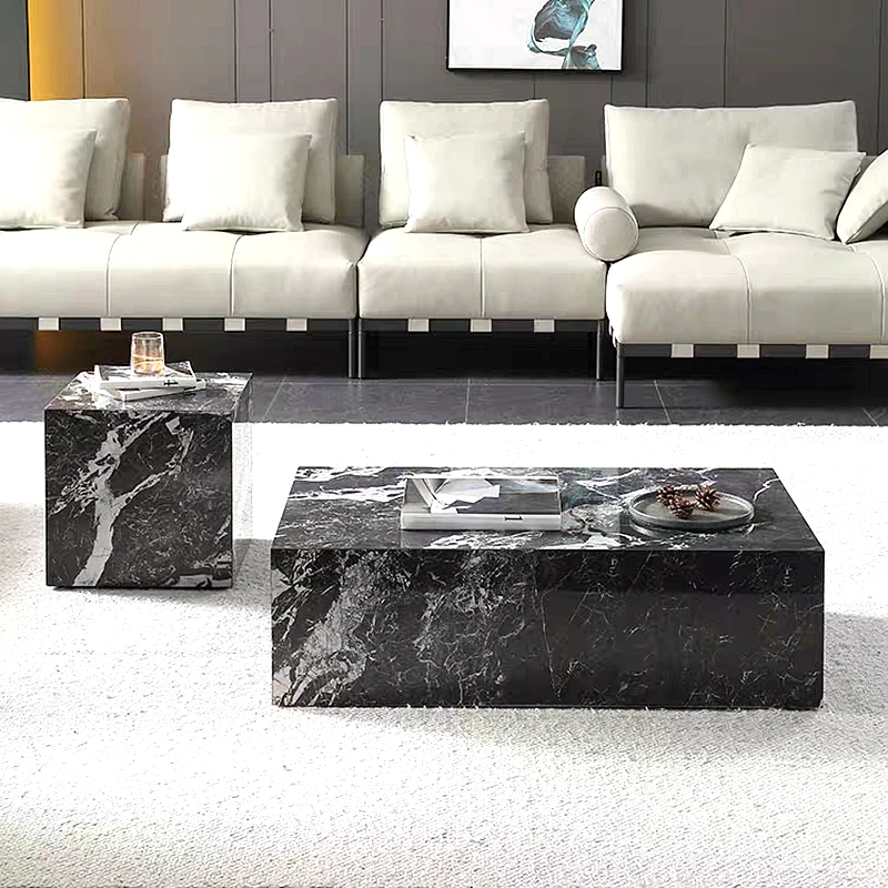 

Black and White Extravagant Stone Coffee Table, Influencer Style, Luxury Sintered Stone Tea Table, Modern Living Room Furniture