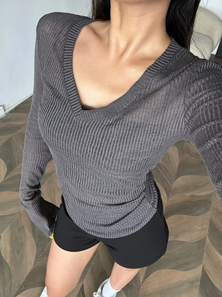 Women Long Sleeve T Shirt Thin Perspective Summer Solid Slim Casual Shirts Female Pullovers Basic Tee Y2k Clothes Streetwear Top