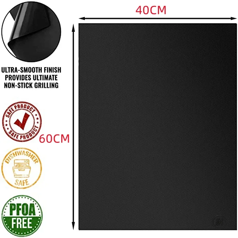 Non-stick BBQ Grill Mat Baking Mat Cooking Grilling Sheet Heat Resistance Cleaned Kitchen BBQ Tools 60*40cm 1/5/10pcs