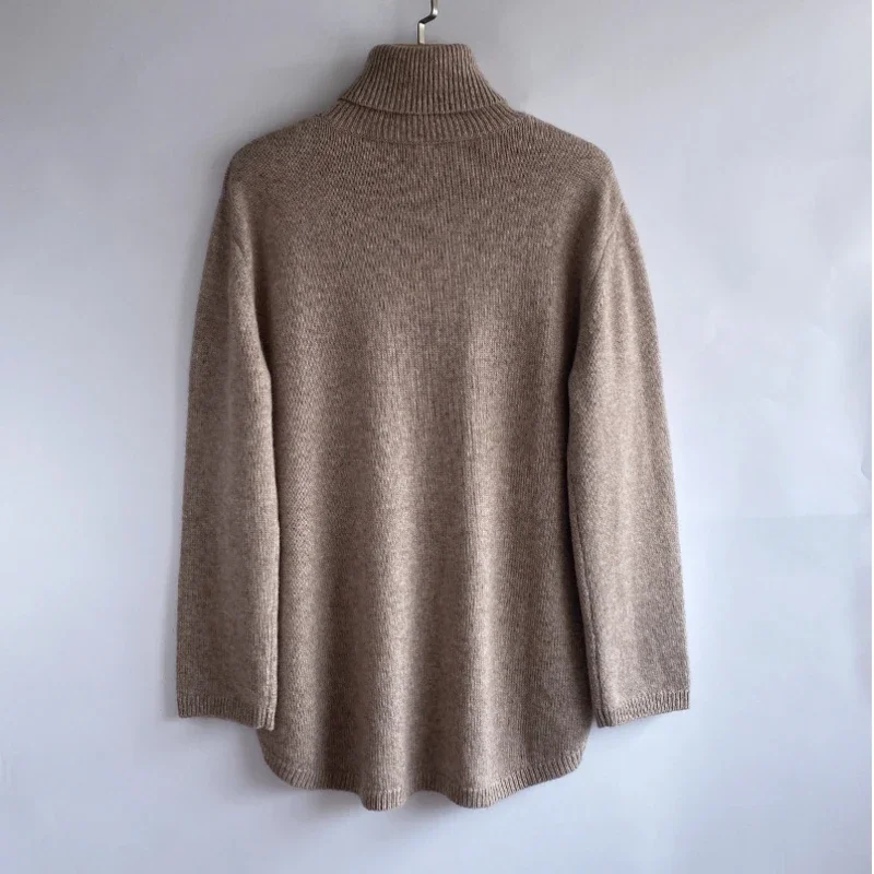 

European and American style To wool blend front short back long high neck loose fit with bottom and outer wearing pullover knitt