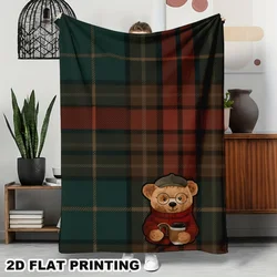 Luxurious Cozy Plaid Knit Throw Blanket with Bear Graphic - 100x130cm39x51in (1606104474)