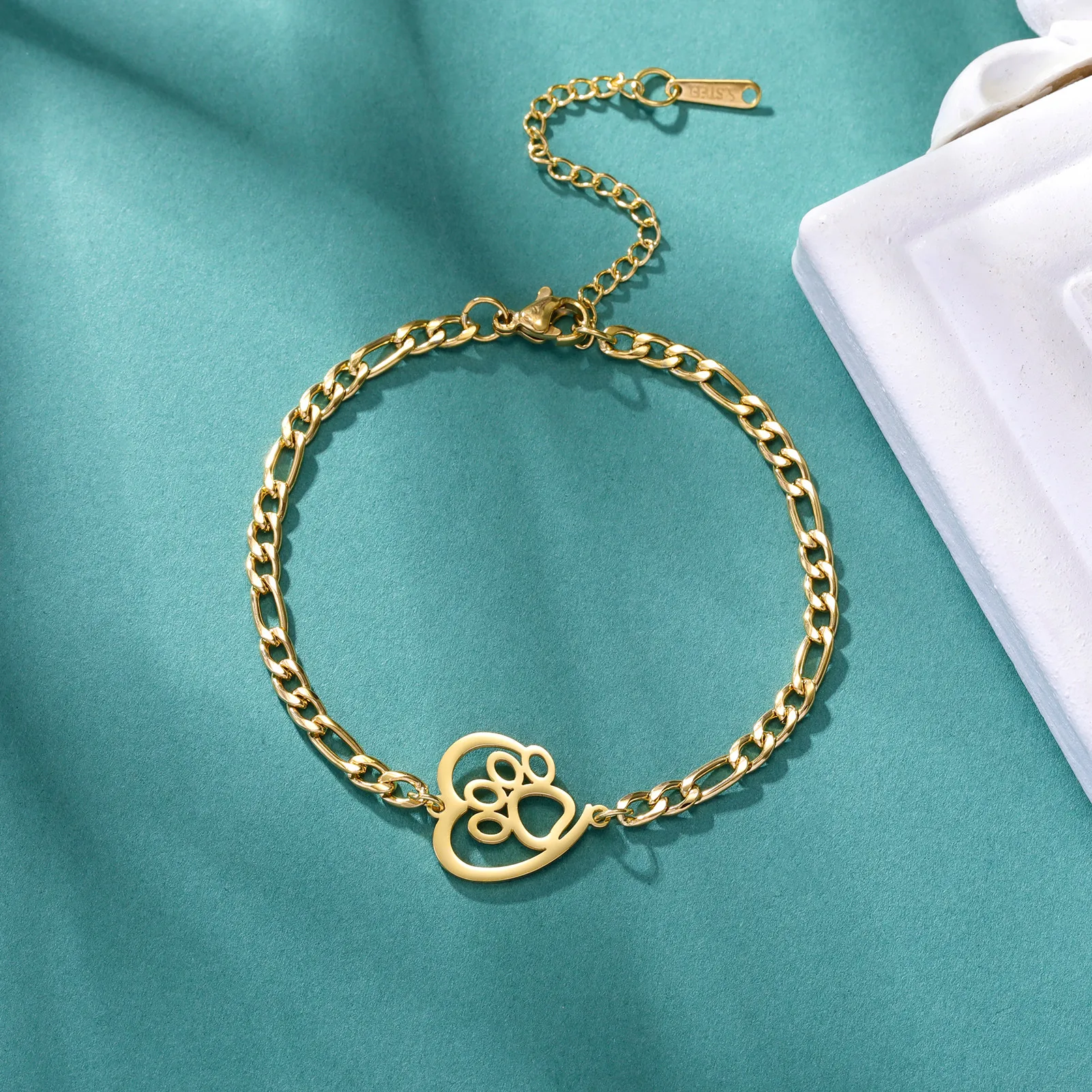 Cute Cat Paw Heart Charm Bracelet for Women & Men of Stainless Steel - PeticaDeals