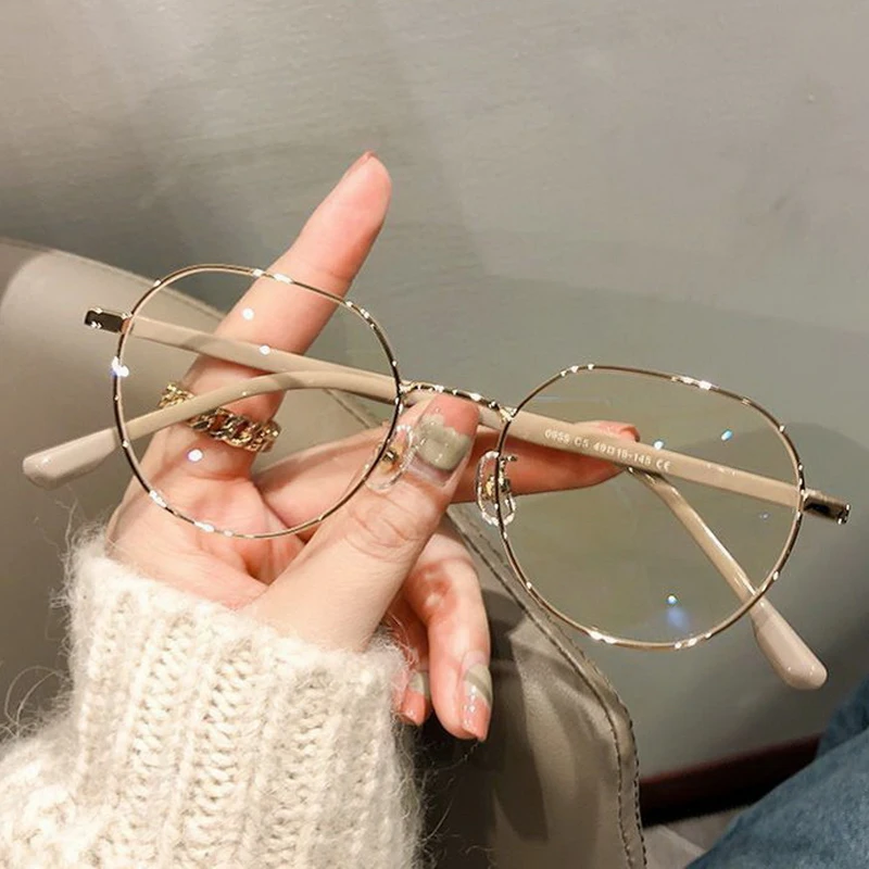 Fashion Metal Polygons Anti Blue Light Glasses Women Men Vintage Computer Eye Protection Eyeglasses Round Plain Spectacles