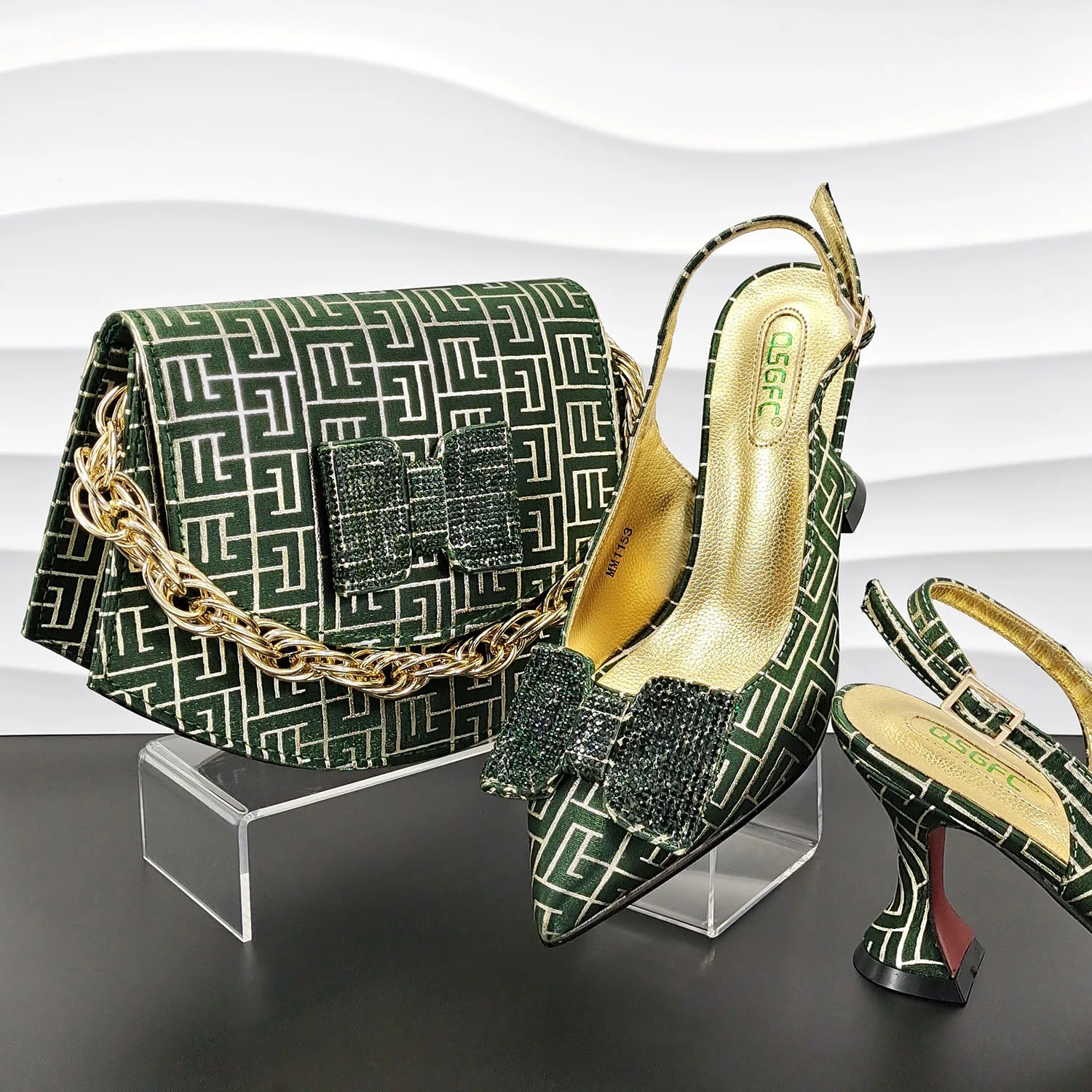 

Doershow High Quality African Style Ladies Shoes And Bags Set Latest green Italian Shoes And Bag Set For Party HTW1-5