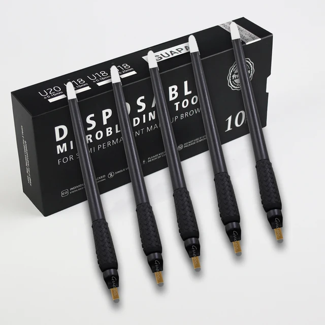 Sterilized Permanent Makeup Eyebrow Tattoo Tools 0 18mm Disposable Microblading Pen with 304 U Blades for