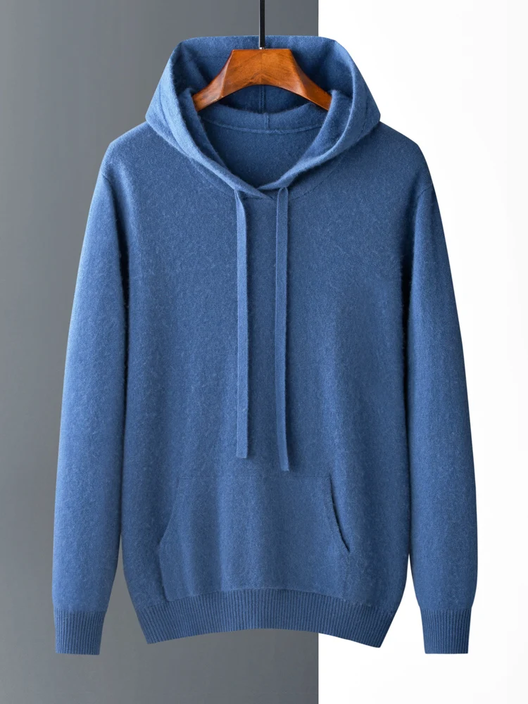 Autumn winter 100% cashmere Knitwear long sleeve hooded pullover men's sweater casual plus size warm shirt korean Men's clothing