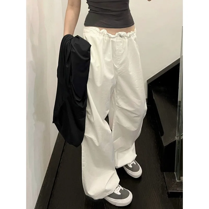 Deeptown White Basic Women Casual Pants Elastic Waist Baggy Sweatpants Korean Style Streetwear Summer Oversized Trousers Hippie
