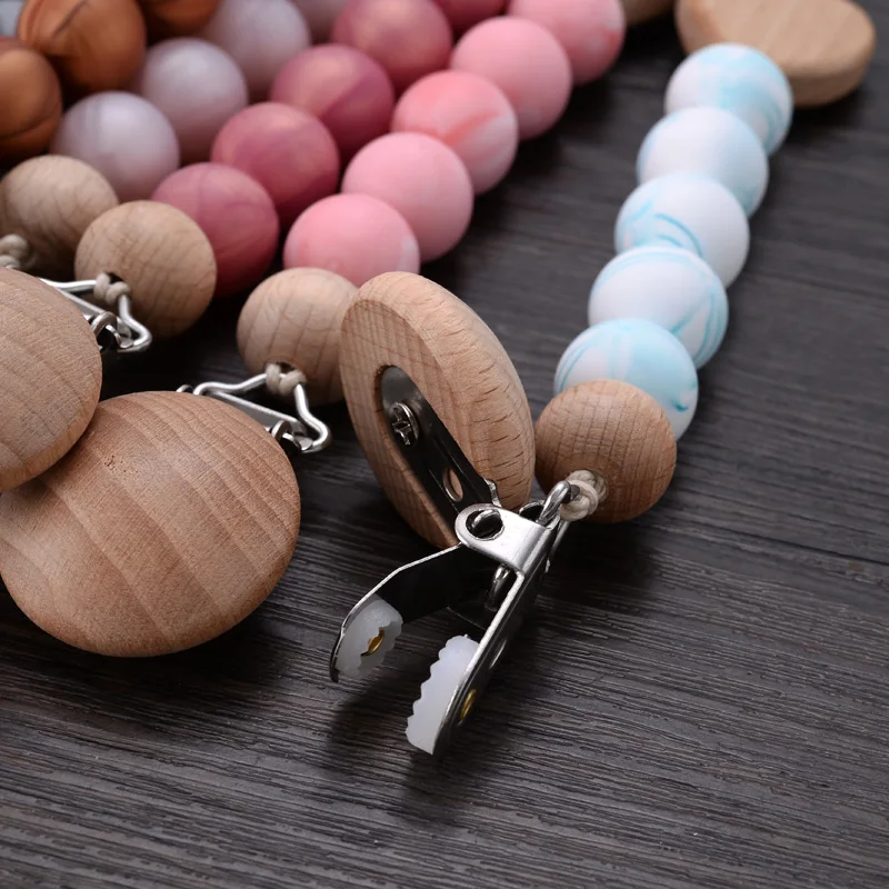 Baby Beech Pacifier Clips Heart Wood Silicone Pacifier Chain Newborn Pacifier Clip Pendant Dummy Nipple Holder Anti-drop Holder