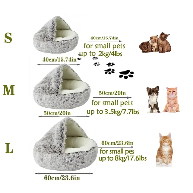 Plush Hooded Pet Bed – Round Fluffy 2-in-1 Cat & Dog Sleeping Nest 2