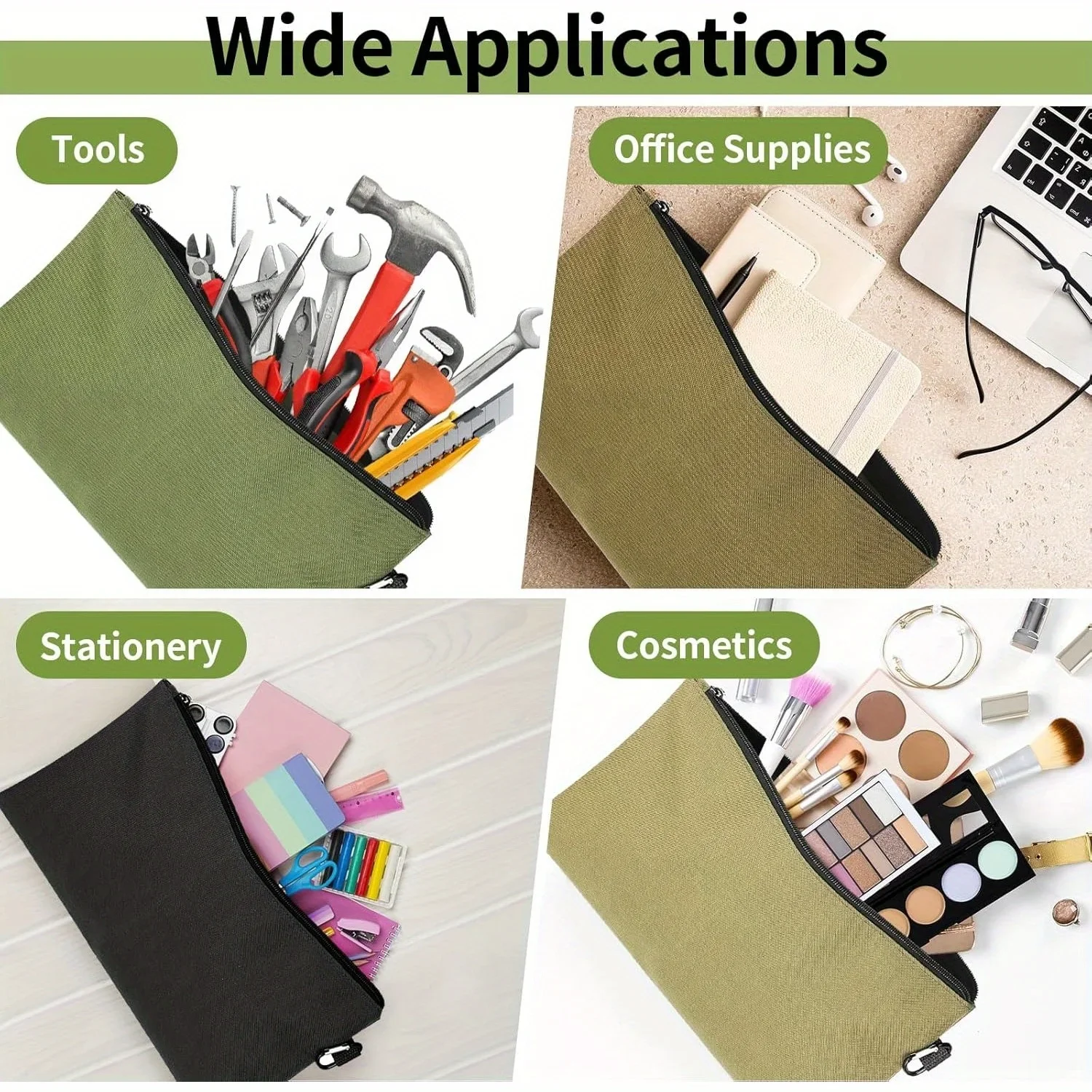4PCS/SET Tool Bag Zipper Pouch Utility Multipurpose Storage Organizer Tool Pouches with Carabiner Metal Zipper for Tools tool bag tool bags storage bag tool kit bag electric tool bag tool case