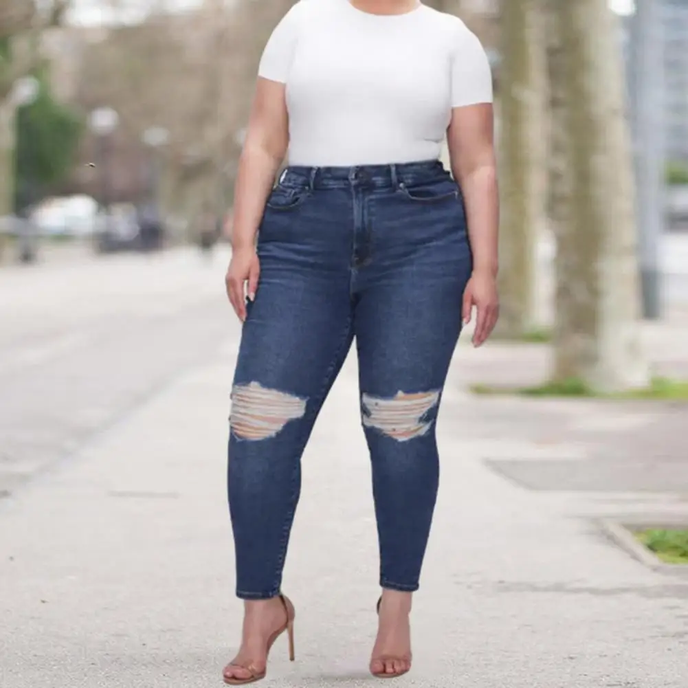 

Color Matching Jeans Lady Spring Jeans High Waist Ripped Patchwork Women's Jeans Tummy Control Butt-lifted Slim Fit Soft
