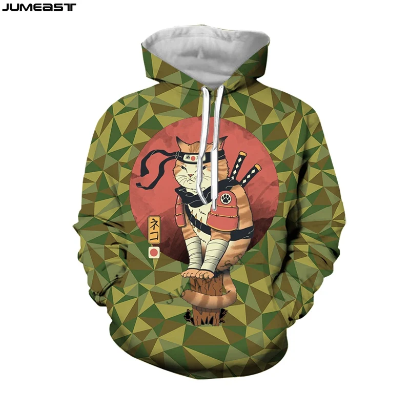 

Jumeast Men's Hoodies Japanese Samurai Cat Camouflage Women's Sweatshirt Oversized Coat Tracksuit Funny Spring Autumn Pullover