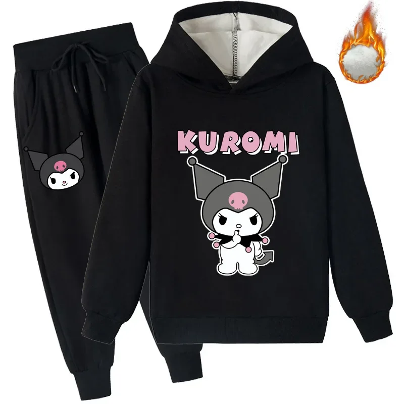 

cartoon animation children's clothing fashionable printed Kurom velvet hoodie sweatshirt + velvet trousers suit birthday gift
