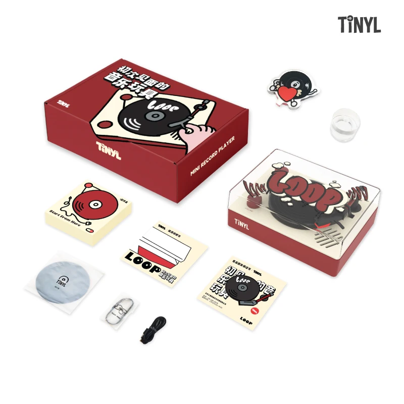 TINYL LOOP 미니 블랙 글루 블루투스 플레이어, 레코드 플레이어, 블루투스 스피커 통합 사운드