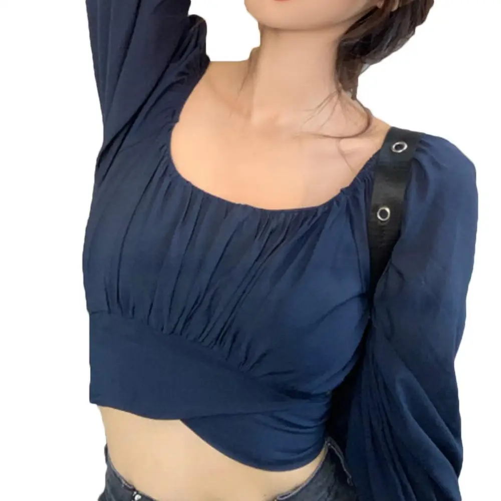 

Блузка женская с квадратным вырезом, пикантный укороченный топ с пышными рукавами, плиссированная бандажная блузка с открытой спиной, Солнцезащитная рубашка