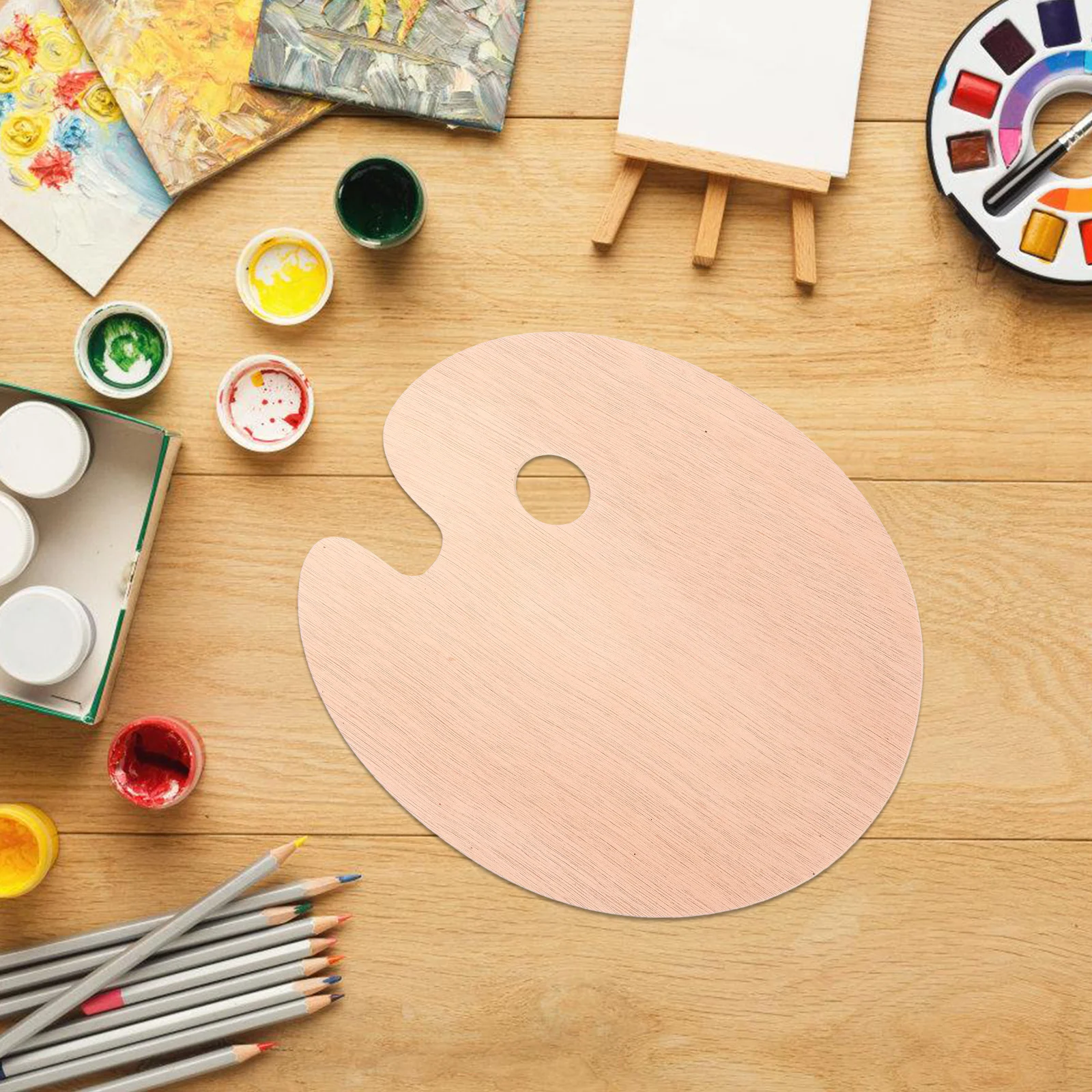 Oval Wooden Palette With Thumb Hole Large Watercolor Paint Plate Gouache Painter Wood Pallet Supplies Painting Tool