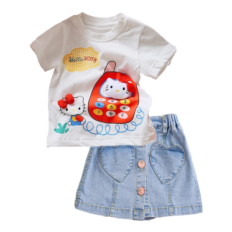 

Футболка с коротким рукавом и джинсовая юбка, с принтом Hello Kitty