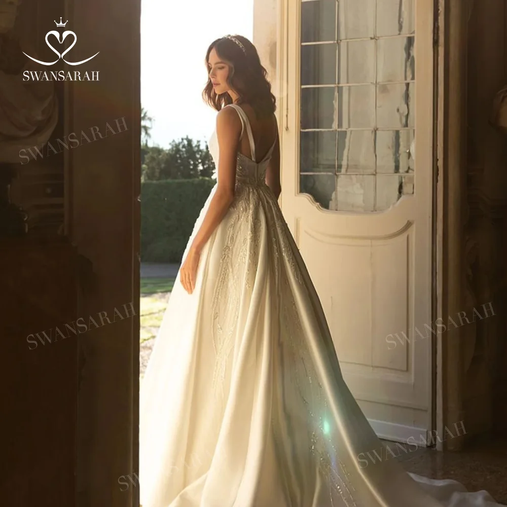 V-neck Sleeveless Wedding Dress 2025 Beading Open Back customized Princess Bride Gown SwanSarah P277 Vestido De Novia 6