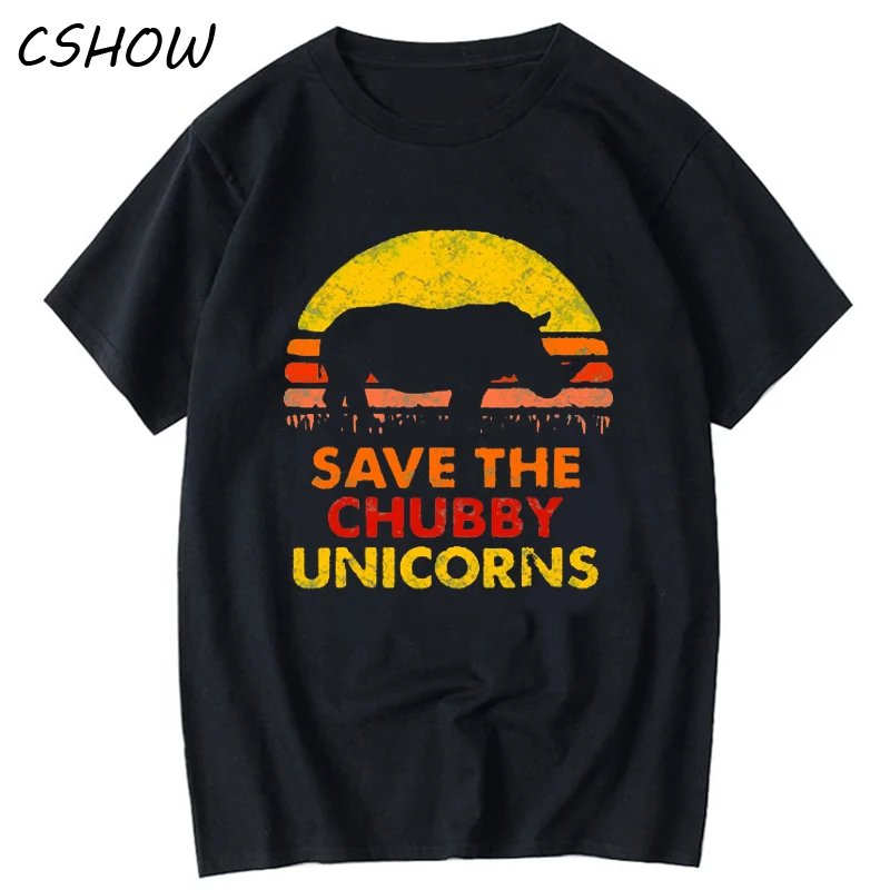 

Save The Chubby Unicorns Rhinos T Shirt For Men Organic Cotton Plus Size Hipster TShirt women summer short sleeve t-shirts tee