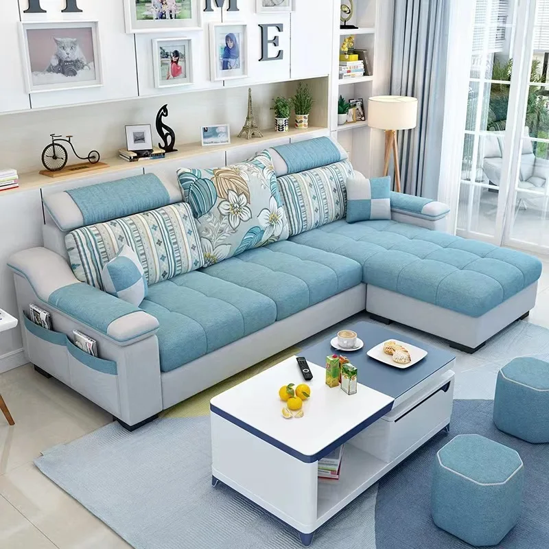 

Nordic small family full size living room fabric sofa simple modern rental room multi style sofa combination