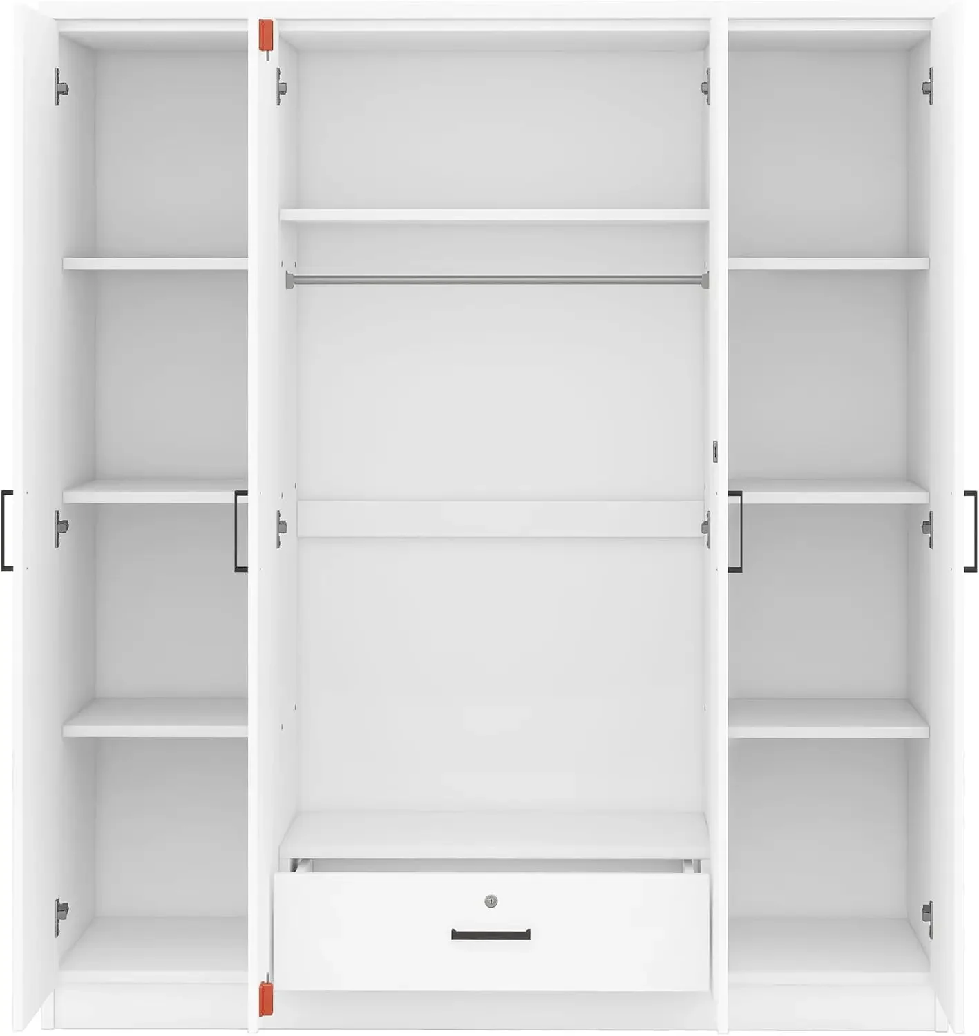 4-Door Wardrobe with Drawers, Shelves and Hanging Rail, Freestanding Armoire Wardrobe Closet, (White+4-Door) 6