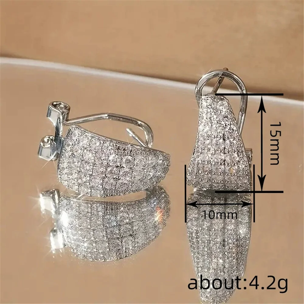Female Cute White Round Zircon Stone Hoop Earrings Vintage Fashion Silver Color Wedding Jewelry For Women