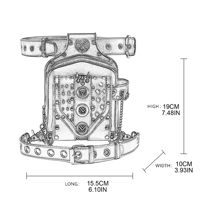 Steampunk Waist Bag Fanny Pack Fashion Gothic Leather Shoulder Crossbody Bags Thigh Leg Hip Holster Purse Travel Hiking