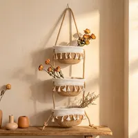 3-Tier Hand woven Cotton Hanging Baskets Wall-Mounted Storage Basket for Bathroom Kitchen Storage Hanging Bag Bedroom Decorative 1