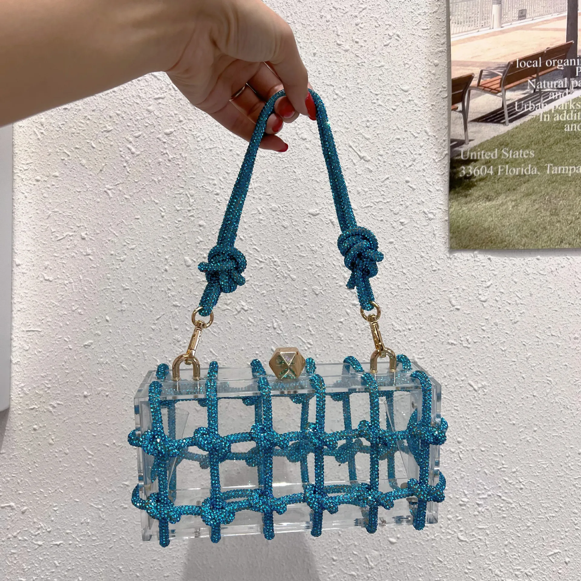 Luxury Shoulder Bag Women's Evening Clutches Box Bag Bridal Wedding Purse Party Prom Glitter Bling Rhinestone Boston Handbag