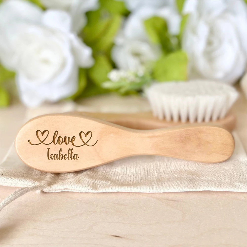 Personalized Baby Hairbrushes Custom Name Wooden Newborn Hair Brush Infant Comb Brush Birth/Baptism/Birthday Baby Shower Gifts hair comb hair brush comb hair comb set baby care set
