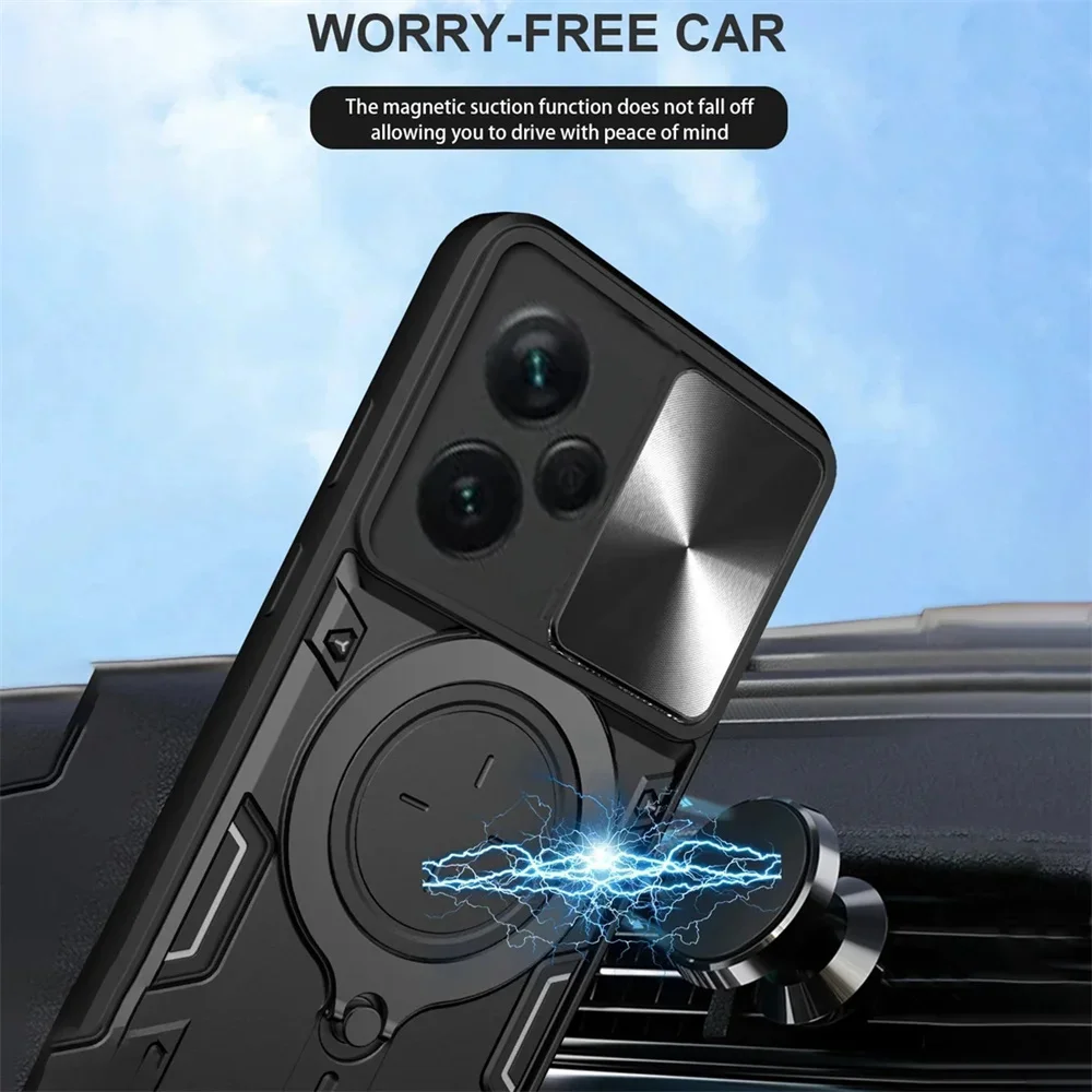 Magnetic Slide Camera Case with Armor Ring Holder and MagSafe Compatibility