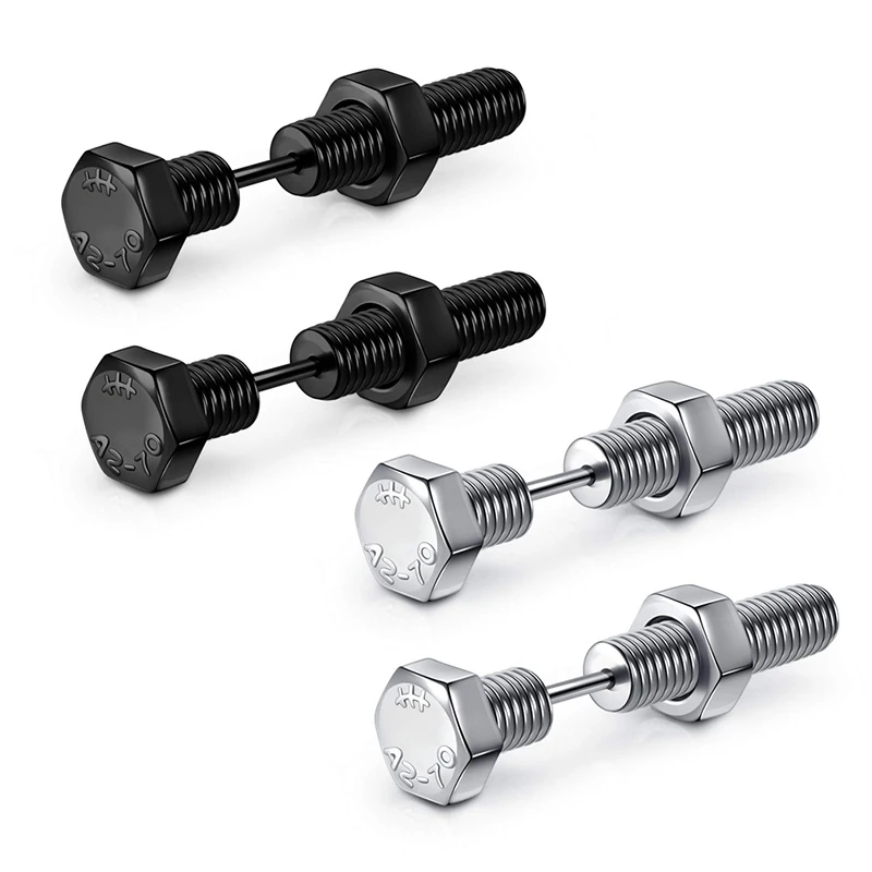 Epoch World 6 Paia Orecchini Uomo Argento Nero in Acciaio Inossidabile Ipoallergenico Punk Vite Orecchini Donna Oro Piercing Ragazze Ragazzi