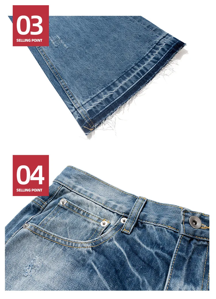 MIJKO Tassel Jeans Men's and Women's Big Hole Pants Wide Leg Cat Beard Blue Jean Fashion 2025ss 5
