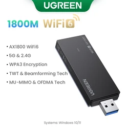 UGREEN High - Speed Dual - Band USB WiFi Adapter with Antenna (AX1800 WiFi6)