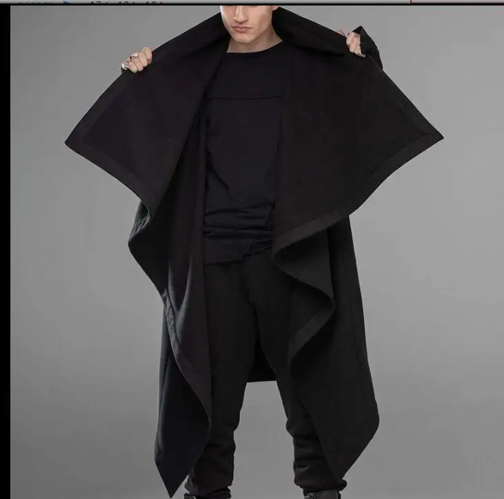 

New European and American Street Men's Fashion Cloak Coat Irregular Personalized Punk Style Mid length Windbreaker Men cloak Coa