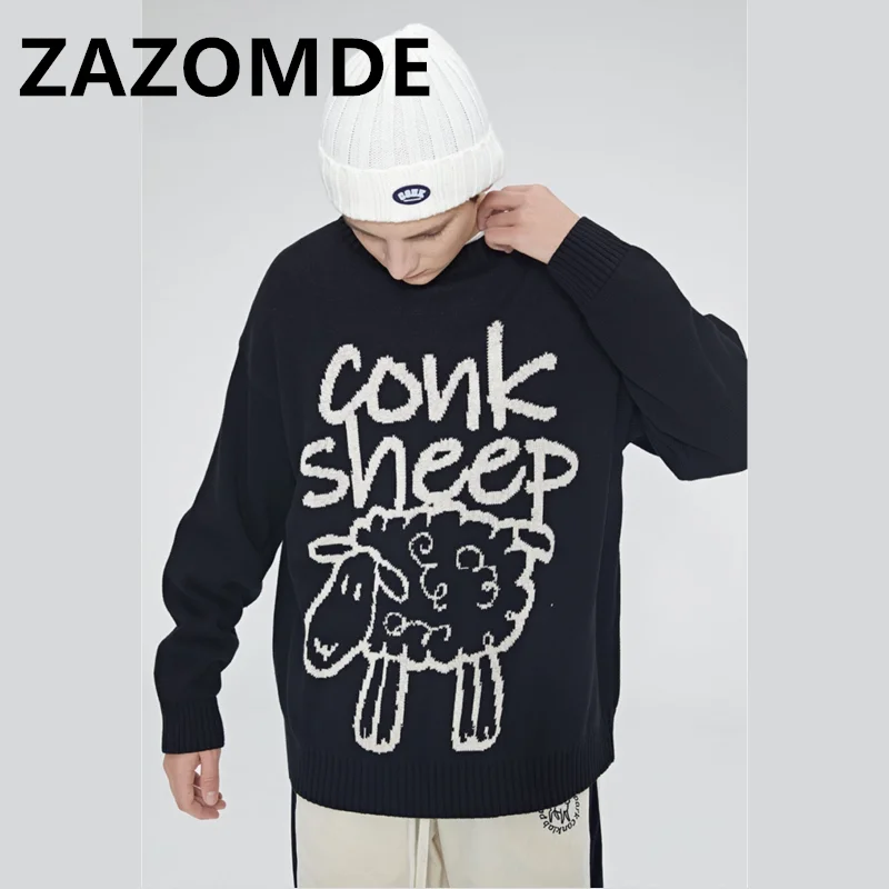 ZAZOMDE Autumn Fashion Knitwear Sweater High Street Loose Letter Sheep Casual Pullovers Clothes Winter All-match Couple Sweaters