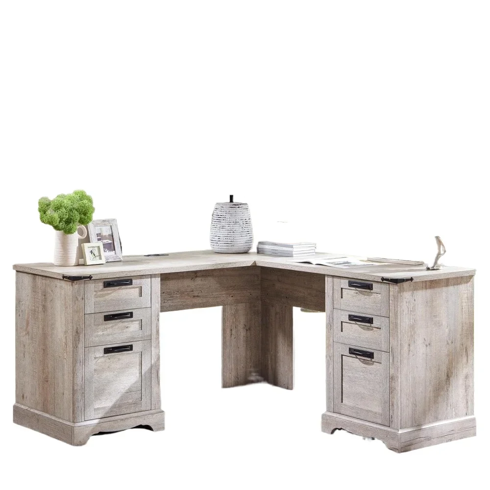 Office Furniture Desk Sets , 60Farmhouse L Shaped Executive Desk With Drawers Wood Home Office Cornenr With Charging Statio