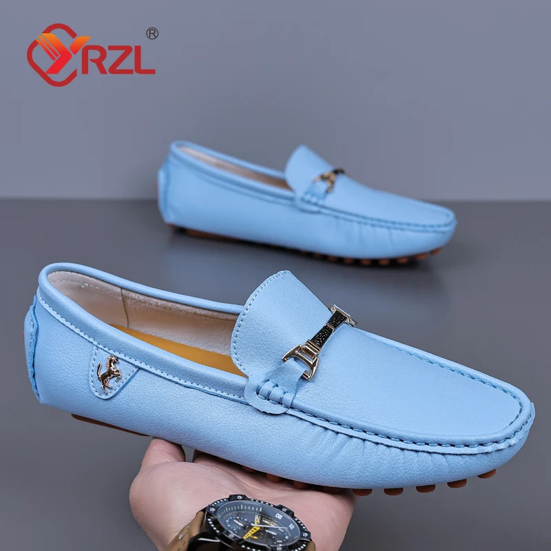 YRZL PU Leather Loafers for Men Handmade Moccasins Men Shoes Flats Casual Leather Shoes for Men Luxury Comfy Mens Loafers