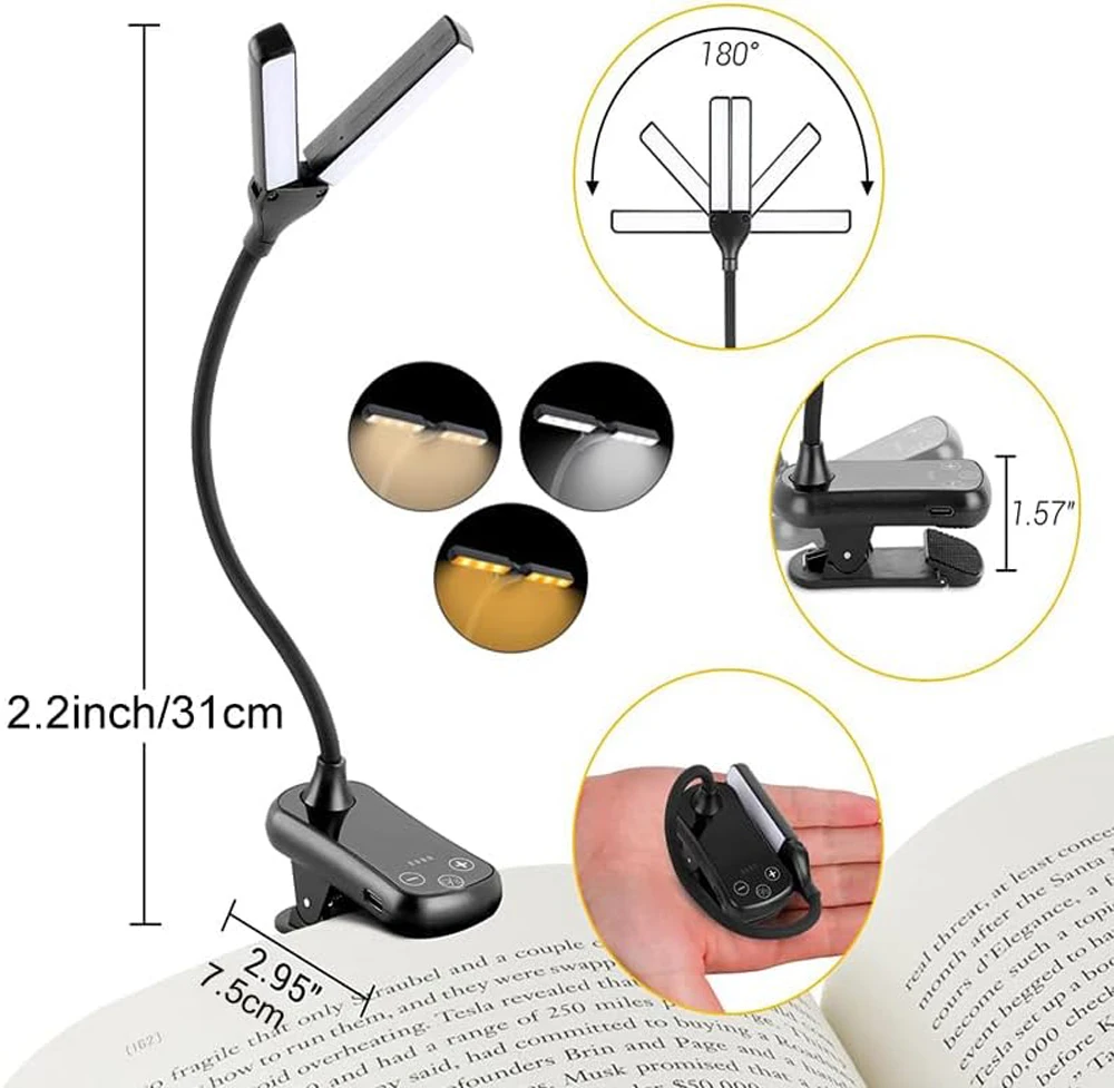 LED Touch Reading Light with Adjustable Colors & Brightness – Rechargeable Bedside Book Light