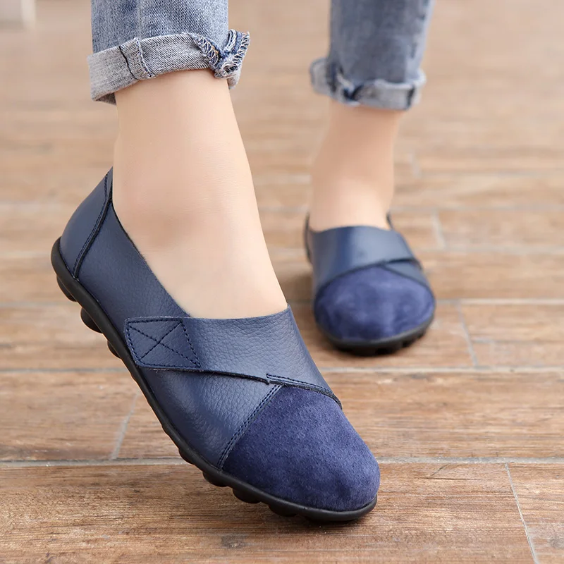 Shoes for Women Plus Size Ladies Flats Soft Genuine Leather Mocassin Boat Hook Loop Mocasines De Mujer Chaussure Femme
