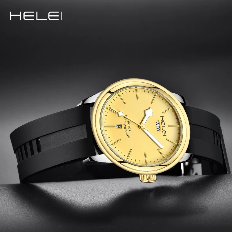 HELEI Luxury Men's Watches Business Silicone Strap Fashion Quartz Wristwatch Waterproof Men's Watches Men's Luxury Watches
